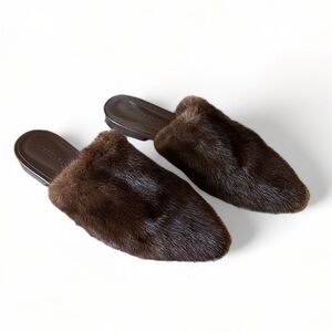 Jenni Kayne Chocolate Brown Mink Fur Mules | Size 40 (US 9)